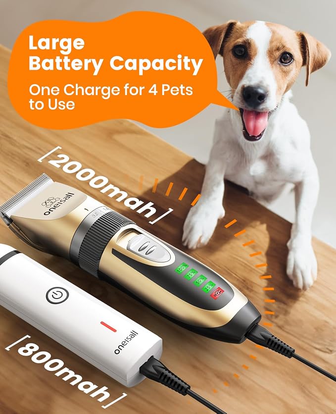 oneisall Dog Clippers and Paw Trimmer Kit for Small Large Dogs Cats | Low Noise, Powerful Motor, Cordless & Long Battery Life, Simple for Beginners, 6 Guide Combs, Removable & Rinsable Blade