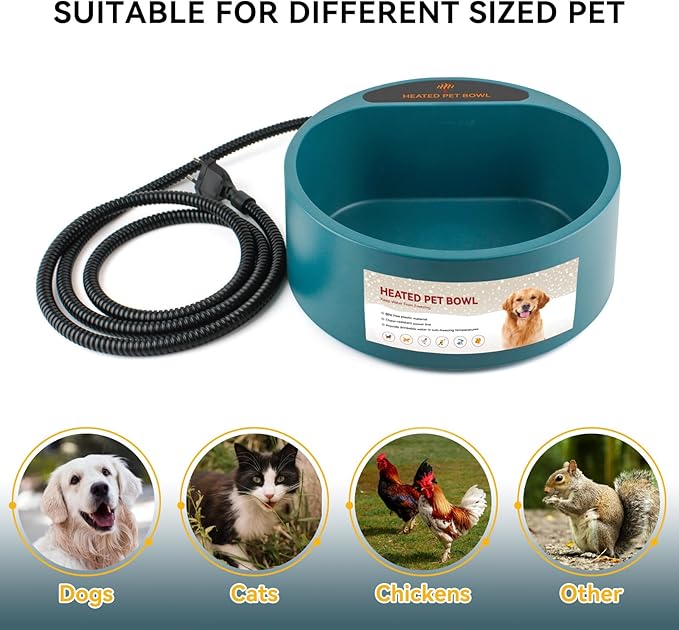 Heated Dog Bowl, Heated Water Bowl for Outdoor Cats, Winter Dog Water Dish with AntiBite Wire Heating Chicken Waterer Smart Thermal Bowl for Rabbits Birds Feral Animals, 35W 2.2L
