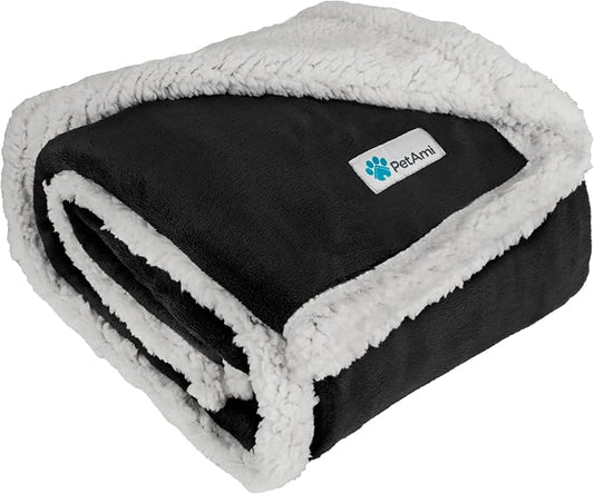 PetAmi Dog Blanket for Small Medium Dogs Cats Puppies Kittens, Soft Sherpa Fleece Pet Blanket Throw, Reversible Plush Couch Cover Protector for Crate Carrier Chair, Machine Washable, 40x29, Black