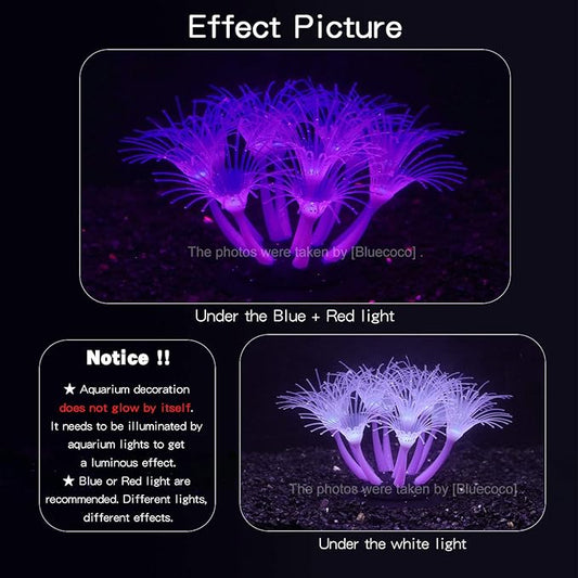 Artificial Flowers Soft Silica Gel Moves Naturally with Water Flow, Aquarium Decorations Glow in The Dark, Glowing Coral Ornaments for Fish Tank Decorations (Purple, Sunflower)