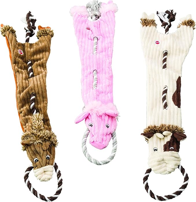 SPOT Skinneeez Barnyard Tug Dog Toy - Rope Design for Strong Chewers, Squeaker & Crinkle, Stuffing-Free, Tug Toy for Medium to Large Dogs & Puppies -23 inch, Style Varies