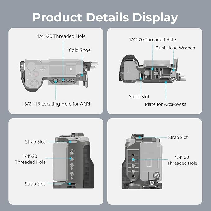 SMALLRIG ZV-E10 II HawkLock Quick Release Cage Kit for Sony ZV-E10 II with Cable Clamp for HDMI, Built-in Ergonomically Designed Silicone Handle, Quick-Release Plate for Arca, QD Socket