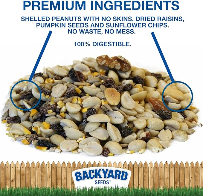 Backyard Seeds Woodpecker No-Waste Bird Seed Mix 40lbs - Premium Shelled Peanuts & Sunflower Chips, Two Medium Bags of Wild Bird Food