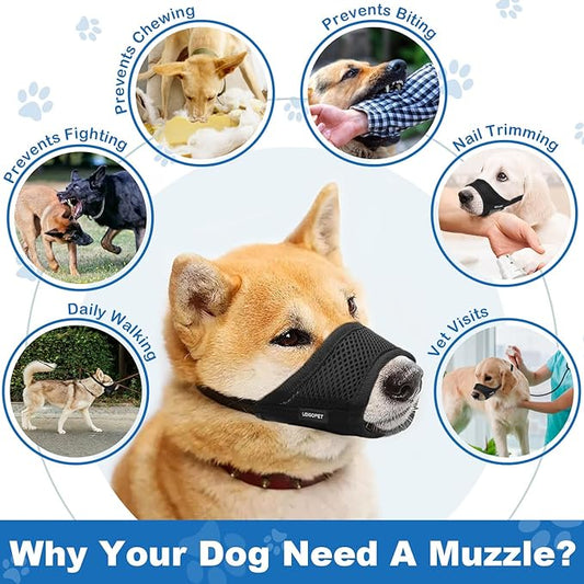 Dog Muzzle, Soft Nylon Muzzles for Small Medium Large Sized Dogs to Anti & Prevent Biting Barking Chewing, Pet Mouth Guard for German Shepherd with Adjustable Strap, Allows Panting Drinking (Black,L)