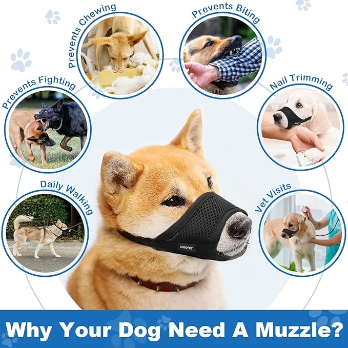 Dog Muzzle, Soft Nylon Muzzles for Small Medium Large Sized Dogs to Anti & Prevent Biting Barking Chewing, Pet Mouth Guard for German Shepherd with Adjustable Strap, Allows Panting Drinking (Black,S)