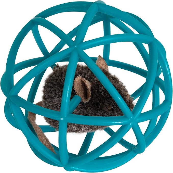 Pet Zone Ball of Furry Fury Premium Catnip Cat Toy with Real Mouse Sounds, for Chase, Rolling and Racing, Teal