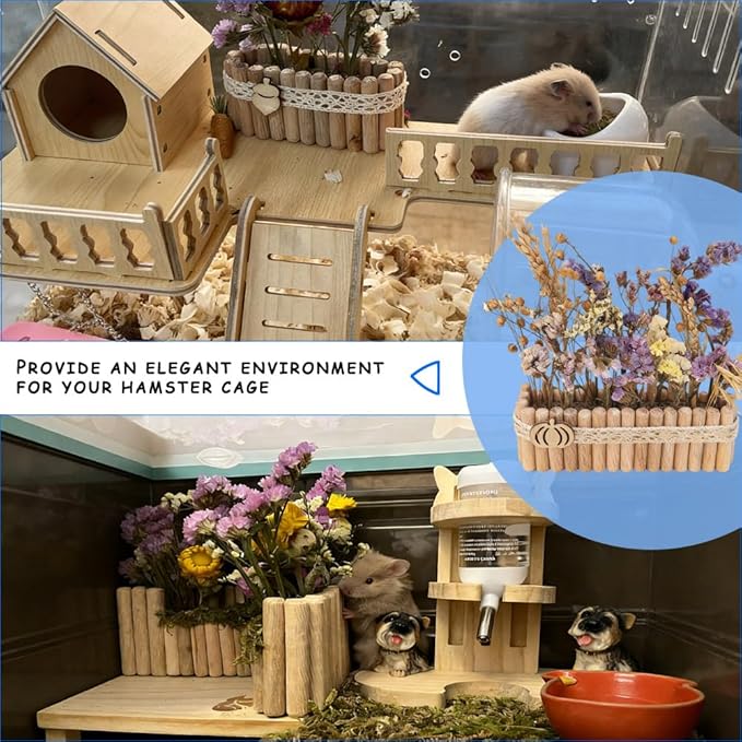 Hamster Natural Wood Flower Foraging Holder, Interactive Feeding Stand Habitat Accessories for Small Pets Hamsters Guinea Pigs Dwarf Gerbils (Yellow, 5x18cm)