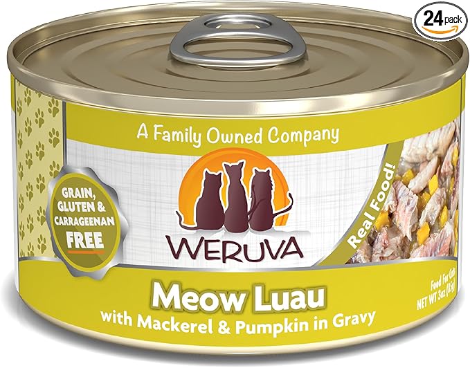 Weruva Classic Cat Food, Meow Luau with Mackerel & Pumpkin in Gravy, 3oz Can (Pack of 24)