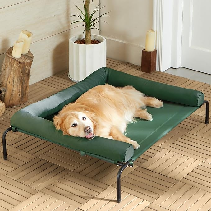 RRPETHOME Elevated Cooling Dog Bed,Raised Dog Cots Beds for Large Dogs,Outdoor Pet Bed for Large Dogs,Chew Proof Portable Cooling Pet Cot Skid-Resistant Feet,Frame with Breathable Mesh