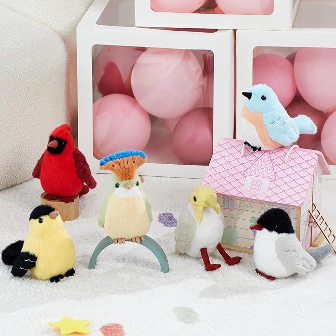 Muiteiur 6 Pcs Bird Stuffed Animals Set,6 Inch Soft Plush Toy, Stuffed Animal Bulk for Kids Boys Girls, Bird Lovers, Birthday Theme Decor