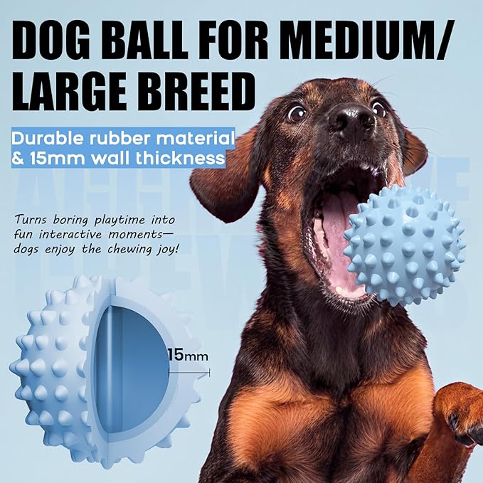 Apasiri 3.5" Durable Squeaky Dog Ball Toy for Puppy Medium Large Dogs(25-80 lbs): Bacon Flavored Blue Spiky Rubber Bouncing Floating Balls for Dogs, Tough Large Outdoor Dog Water Fetch Toys, Dog Gifts