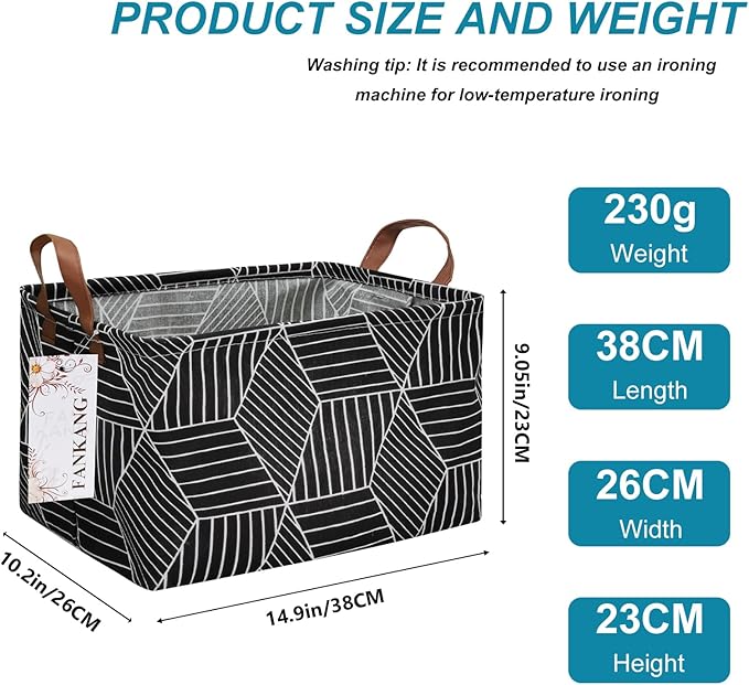 Storage Basket,Nursery Hamper Canvas Laundry Basket Foldable with Waterproof PE Coating Storage, Office, Bedroom, Clothes,Toys (Rec-Black Cube)