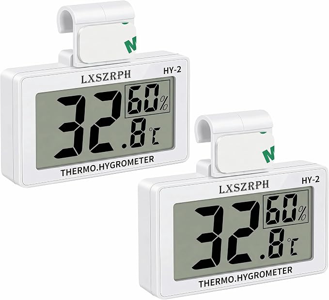 Reptile Hygrometer Thermometer, Digital Amphibian Hygrometer Thermometer with Hook, Temperature Humidity Meter Gauge for Reptile Tanks, Terrariums, Vivarium, LCD Display (2 Packs)