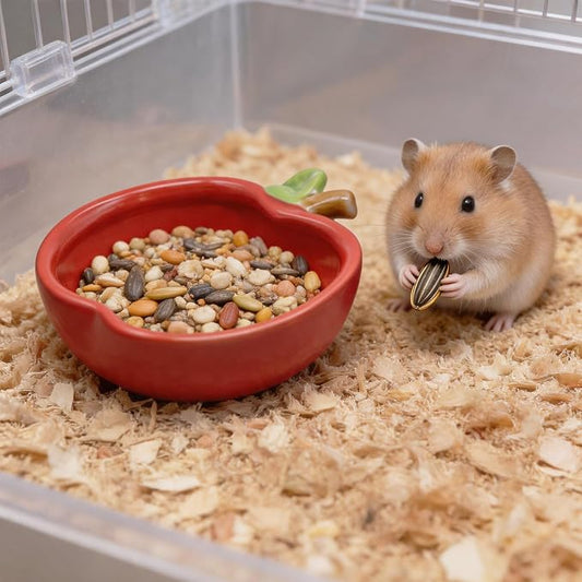 Small Ceramic Guinea Pig Food Bowl Cute Hamsters Food and Water Bowl Ferret Rat Chinchilla Rabbit Feeding Dish Young Animal Feeder (Red)