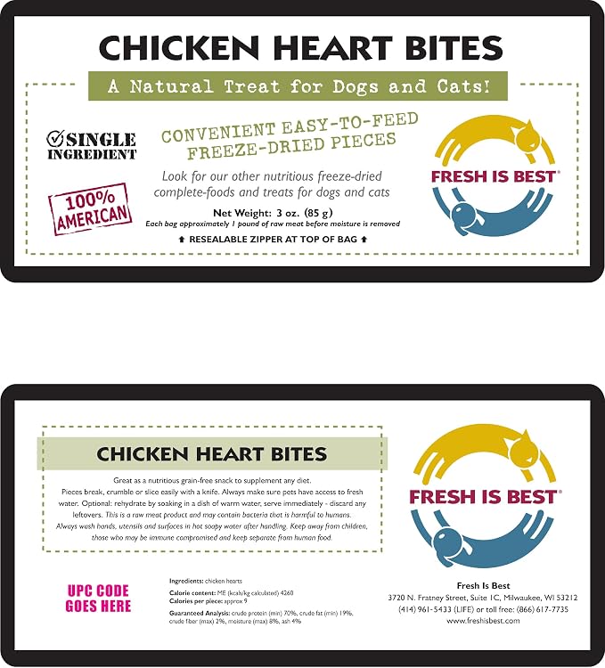 Fresh Is Best Freeze Dried Dog Treats - Raw Freeze Dried Chicken Hearts for Dogs & Cats - Dog Training Treats in Resealable Zipper Bag - High-Protein Single Ingredient - Made in the USA