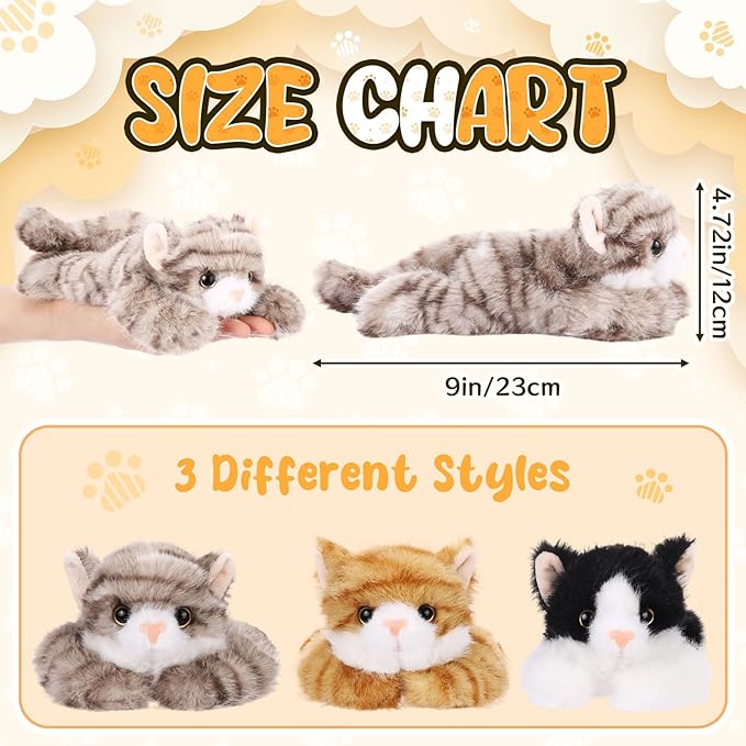 3 Pcs 9 Inch Cat Stuffed Animal Plush Gift Baby Shower Party Favors Cute Kitten Plush Toys Small Cat Stuffed Animal Soft Sleeping Supplies for Boys Girls Toddlers Birthday(Sweet Style)