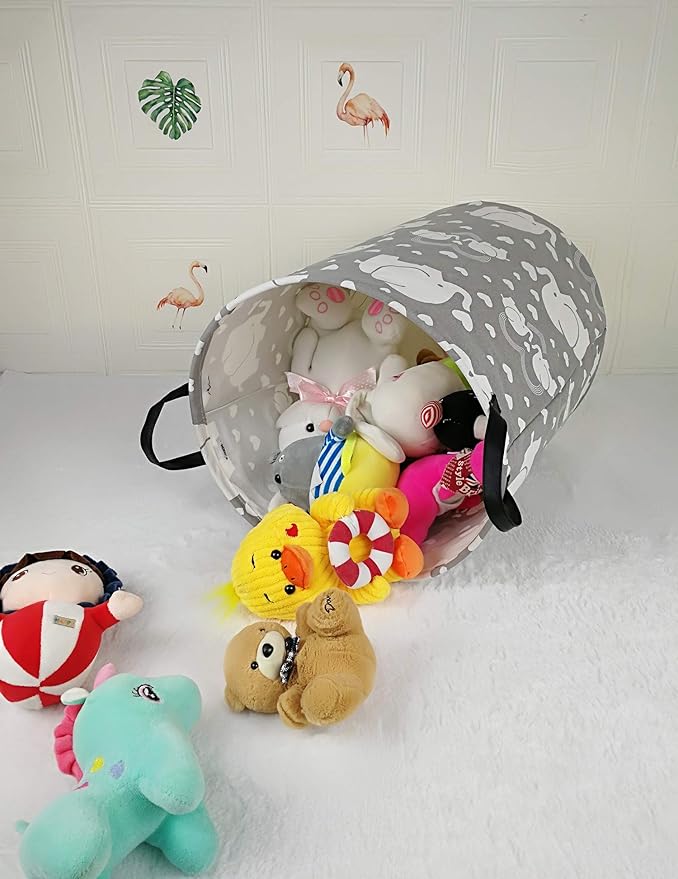 Kids Laundry Hamper Storage Basket Laundry Organizer Hamper Storage Bins Clothes Box Nursery Hamper Gift Basket with Handles (Love elephant)