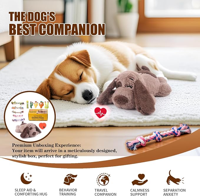 BEVERLYSHARK Heartbeat Puppy Toy Dog Anxiety Relief Calming Aid Heartbeat Stuffed Animal Behavioral Training and Sleep Aid Comfort Dog Toy Crate Training Heartbeat Dog Toy for Small Medium Large Dogs