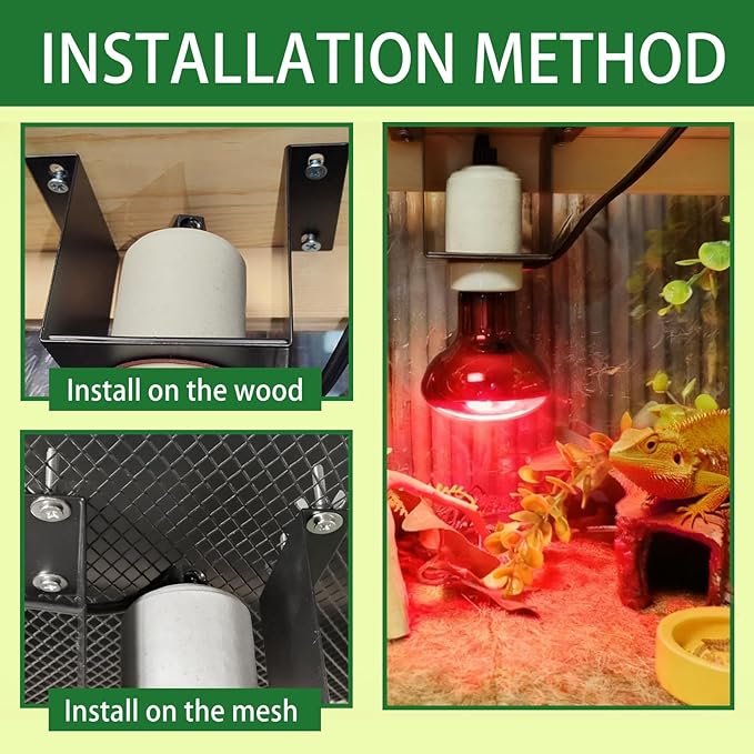 2PCS Reptile Light Fixture,Reptile Terrarium Heat Lamps Holder Bracket with Thermometer,Gecko Ceramic Heating Light Socket,Width-Increased Bearded Dragon Lamp Fixture for Lizard,Turtle,Snake