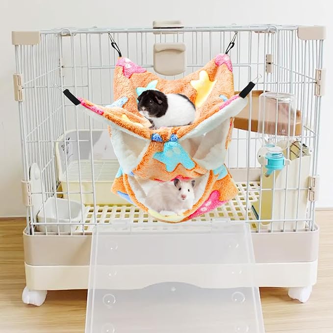 3-Tier Small Pet Hammock - Pet Hanging Nap Sack, Sleep Bag Bed, Hanging Bed for Multi-Pet Cages, Cage Hammock Beds for Rat, Ferret, Sugar Glider, Hamster, Squirrel