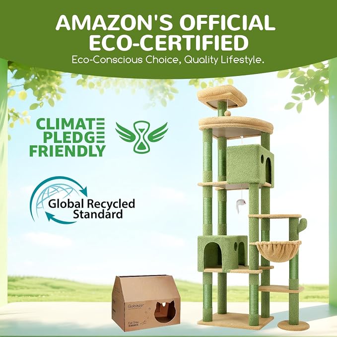 Globlazer Cactus Giant Cat Tree, 83 inch Cat Tree for Indoor Cats Large Adult, XXL Cat Tower with 9 Scratching Posts for 20lb+ Heavy Duty Large Adult Cats, F83, Green