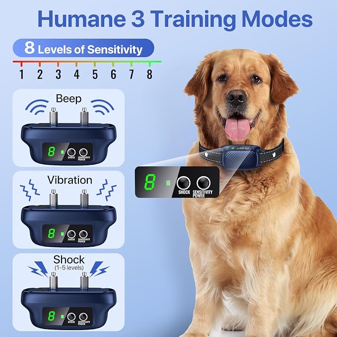 Dog Bark Collar, Automatic Smart Bark Collar with 8 Sensitivity for Large Medium Dogs, Waterproof No Bark Collar with Beep Vibration Training Modes, Rechargeable Anti Barking Collars-K03