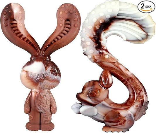 Indestructible Dog Toys for Aggressive Chewers, Tough and Durable Chew Toys for Large Medium Dogs, Interactive Dog Chew Toys to Keep Them Busy (C Rabbit+Squirrel)