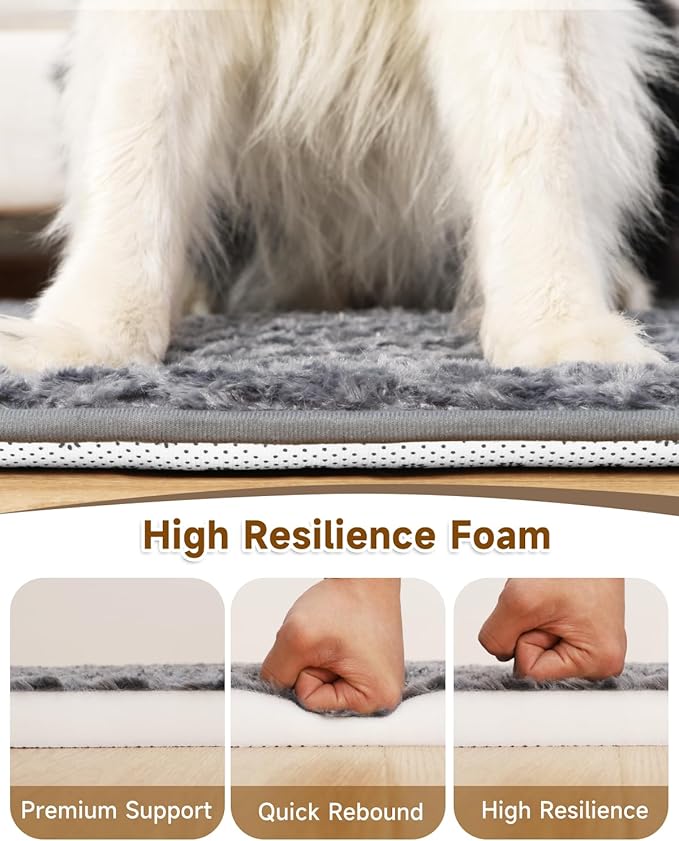 Small Dog Bed for Crate High Resilience Foam Crate Pad Mat for Medium Dogs Washable Anti-Slip,23" x 17",Dark Gray