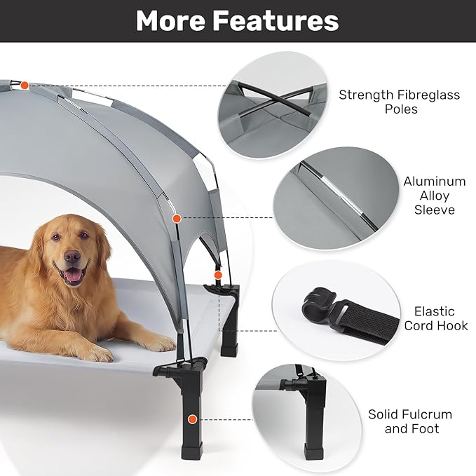Heeyoo Elevated Dog Bed with Removable Canopy, Portable Dog Cot with Sun Protection Shade Tent, Raised Pet Cooling Cot Bed for Dogs, 60in