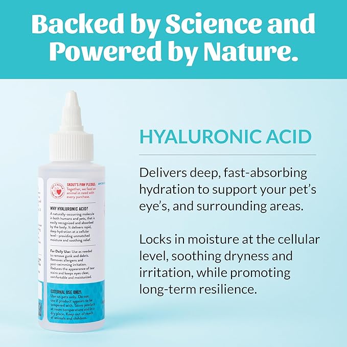 SKOUT'S HONOR HydroClear Eye Wash with Hyaluronic Acid, 4oz Bottle - Non-Medicated, Daily Eye Care for Dogs & Cats, 3-Pack
