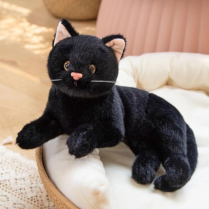 Black Cat Plush Soft Plush Cat Toy, 12 inch Realistic Black Cat Stuffed Animal Gifts for Boys and Girls (Black)