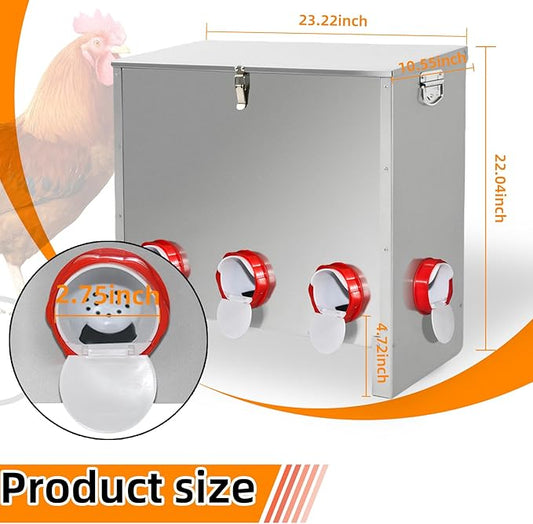 Automatic Poultry Chicken Feeder No Waste Metal Large Capacity 88 lbs Feeders for Chickens Ducks, Geese Bantams Pheasants Coop Weatherproof (8-Port)