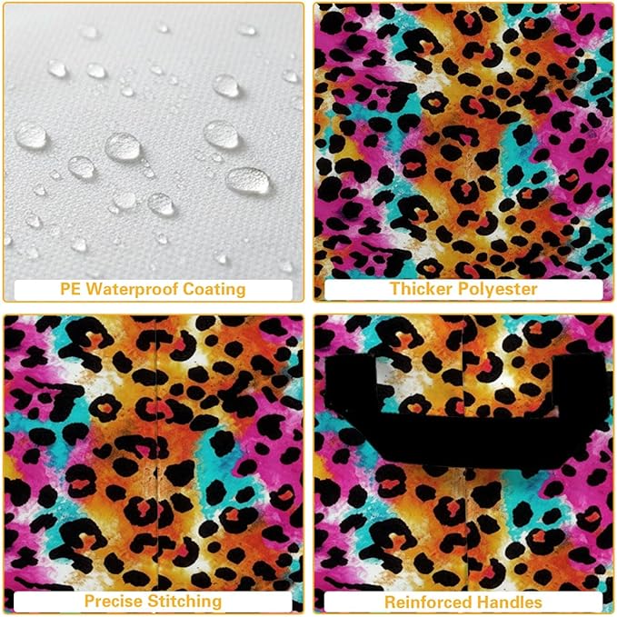 56L Leopard Print Laundry Basket Clothes Hamper with Handles,Foldable Blanket Storage Large Laundry Hamper with Waterproof PE,Toy Storage Bin Organizer,Cube Clothes Organizer,Home Decor
