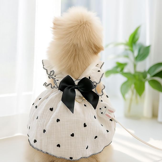 Dog Dresses for Small Dogs Girl Female Dog Cat Clothes Dress Cute Cotton Extra Summer Clothes Bow Decor Printed Love Birthday Outfit Puppy Clothes (Light Pink & Black, X-Small)