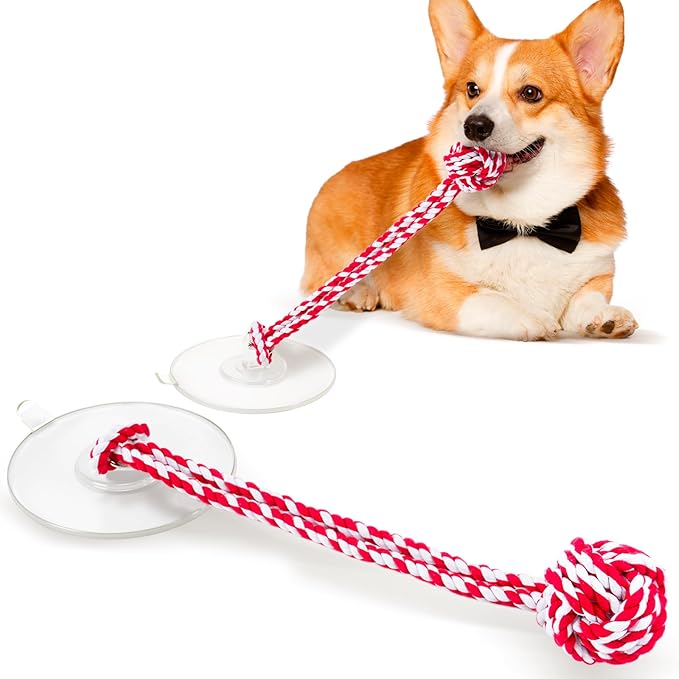 Interactive Dog Toys to Keep Them Busy, Tug of War, Dog Enrichment Toys for Aggressive Chewers, Puppy Teething Toys,Durable Rope & Chew Ball, Indoor Toys Small Dogs，Red White