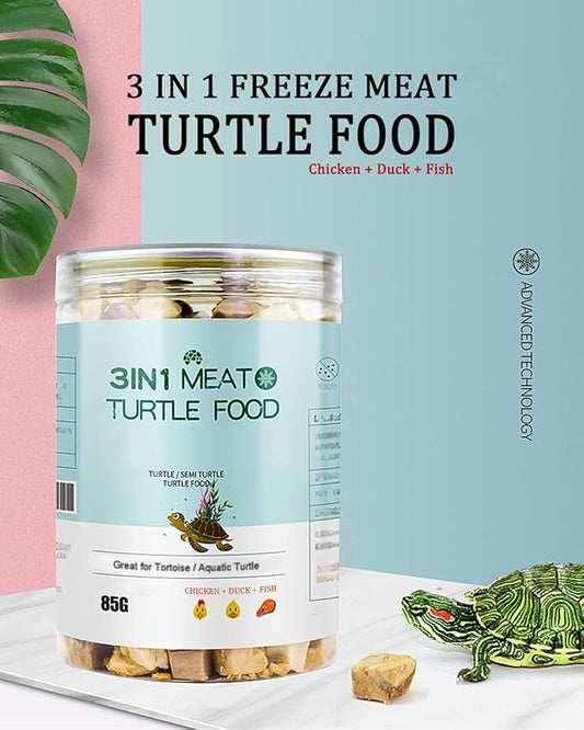 3 in 1 Meat Turtle Food - Chicken & Duck & Fish Meat Natural Freeze Dried Human-Grade Turtle Treats