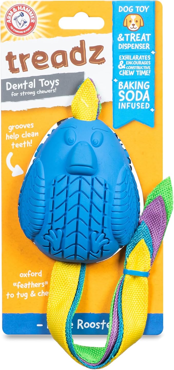 Arm and Hammer for Pets Super Treadz Large Rooster Dental Chew Toy for Dogs - Reduces Plaque and Tartar Without Brushing, Baking Soda Infused, Dishwasher Safe, Dogs Up to 35 Lbs