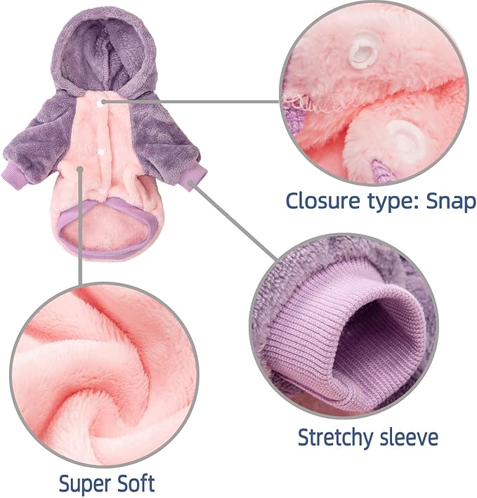 FabriCastle Dog Hooded Sweater, Dog Clothes for XXS XS Small Dogs Girl & Cats, Soft and Warm Pet Coat, Winter Pet Jacket, Doggy Apparel Costumes, Puppy Outfits Snap On Hoodies (Pink Body, XX-Small)