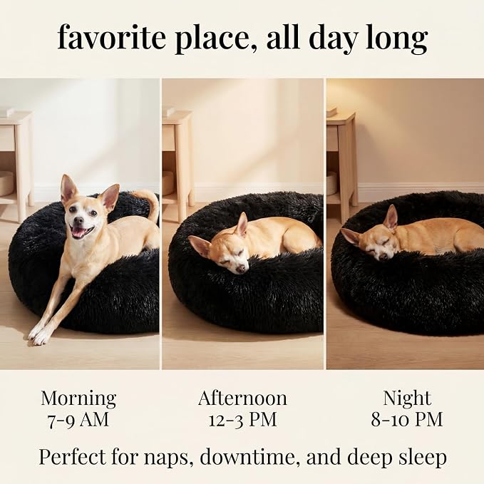 nononfish Puppy Beds for Small Dogs Washable 19" Black Calming and Anxiety Pet Beds Fluffy and Plush Durable Small Dog Bed