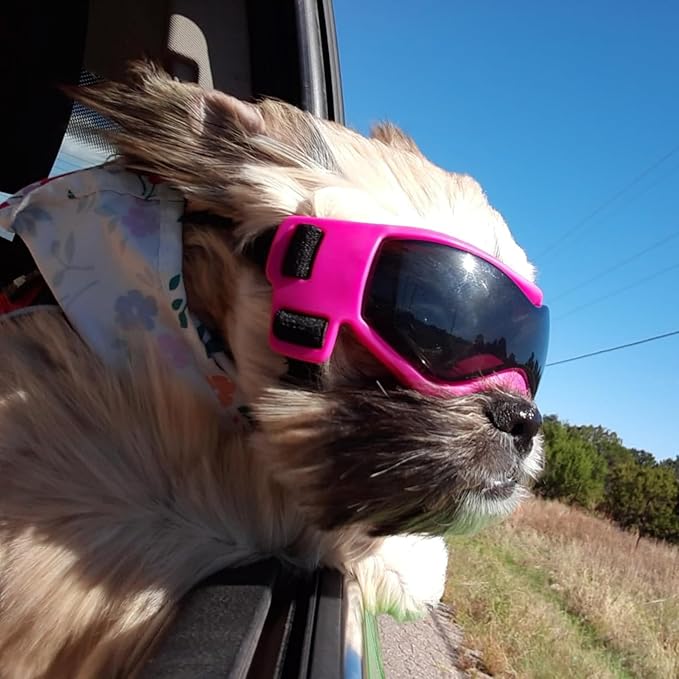 Dog Goggles Small Breed, XS Dog Sunglasses Chihuahua Glasses Anti-UV Eyes Protection for XSmall Pets Tiny Dogs Cats, Pink XS