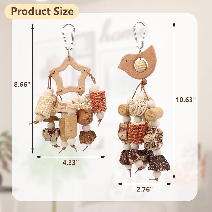 Litewoo 2PCS Natural Bird Foraging Parrot Shredding Toys Hanging Wood Conure Chewing Toys Bird Cage Accessories for Budgie Lovebird Cockatiel Conure Other Small and Medium Size Birds