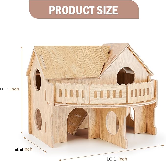 Wooden Hamster Cage,Hamster Cage Hut,Hamster Habitat, Hamster Accessories，Syrian Dwarf Hamsters,for Hamster Gerbils Mice Lemming Degus or Other Small-Sized Pets(10.1 x 8.3 x 8.2 inches)