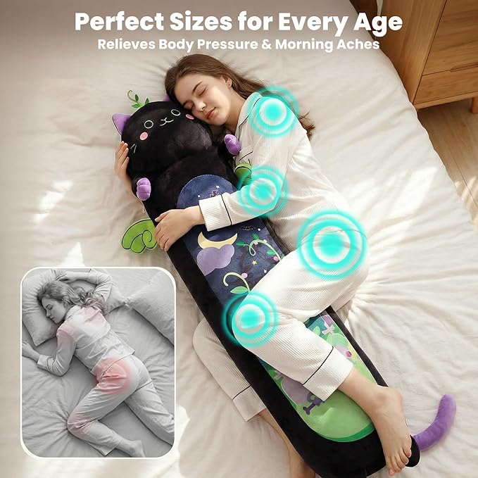 Mewaii Long Cat Plush 5 Sizes, 120% Extra Filling Giant Plushness Kids Body Pillow, Kawaii Cute Black Cat Stuffed Animals Plushies, Big Long Body Pillow Black Cat Plush Gift for Girls 36”