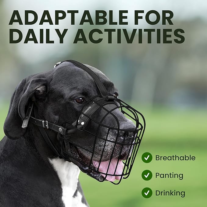 BRONZEDOG Dog Muzzle Adjustable Durable PVC Wire Basket for Large and Extra Large Dogs with Leather Straps Breathable, Drinkable, Training, Prevents Biting (PVC, Great Dane)