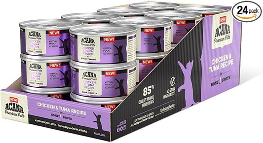 ACANA Premium Pate Kitten Wet Cat Food in Bone Broth Chicken + Tuna Recipe 3oz Cans (24 Count)