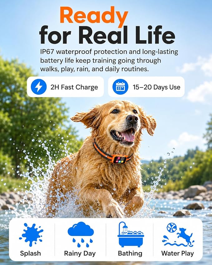 Smart Dog Bark Collar - Anti Barking Device for Large Medium Small Dogs, Stop Excessive Barking & Aggression Behavior, with 5 Modes & 5 Sensitivity, IP67 Waterproof for Indoor/Outdoor Use, Orange
