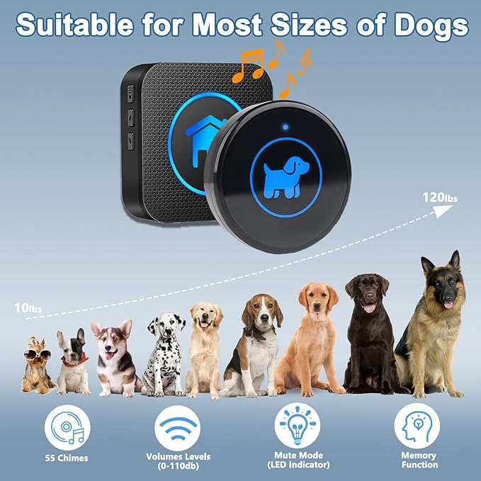 Dog Door Bell 2026 Enhanced Touch, Wireless Doggie Doorbell for Potty Training to Go Outside, IP65 Waterproof, 1000ft Range, 55 Melodies, 5 Modes & Adjustable Volume, 1 Buttons