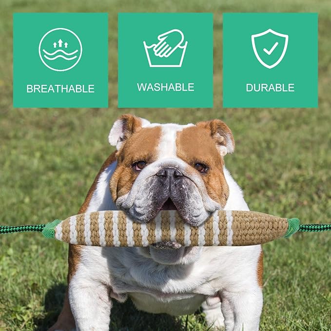 Dog Tug Toy, Dog Bite Jute Pillow Pull Toy with 2 Strong Handles, Perfect for Tug of War, Puppy Training Interactive Play, Bite Training Toys for Medium to Large Dogs (Green)