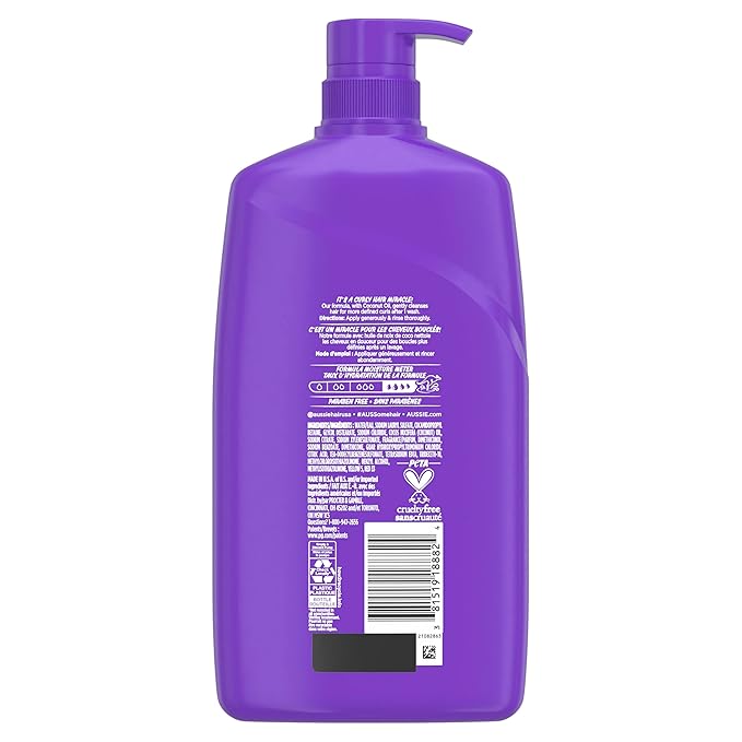Aussie Miracle Curls Shampoo for Curly Hair with Coconut Oil, Paraben Free, 26.2 Fl Oz