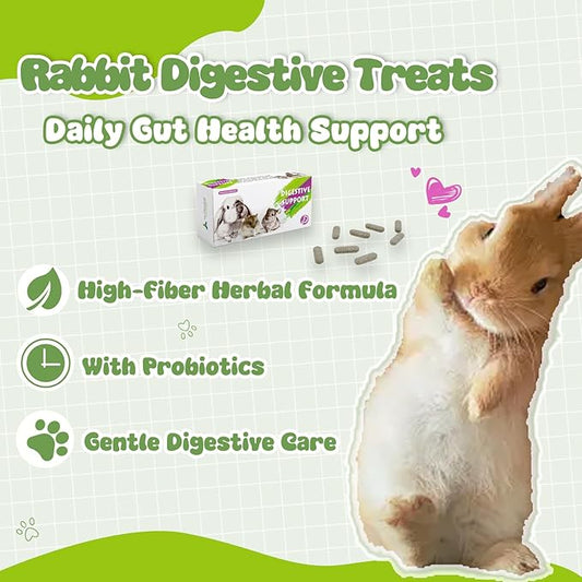 Rabbit Digestive Treats – High Fiber Herbal Capsules with Probiotics, Supports Gut Health & Regular Digestion, for Rabbits & Guinea Pigs, 36 Capsules